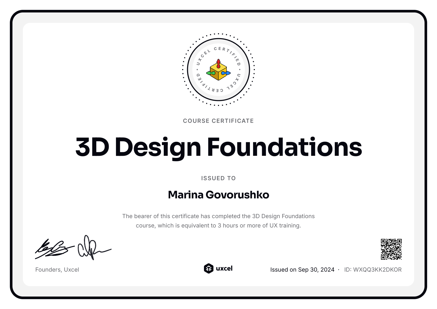 Marina Govorushko's certificate